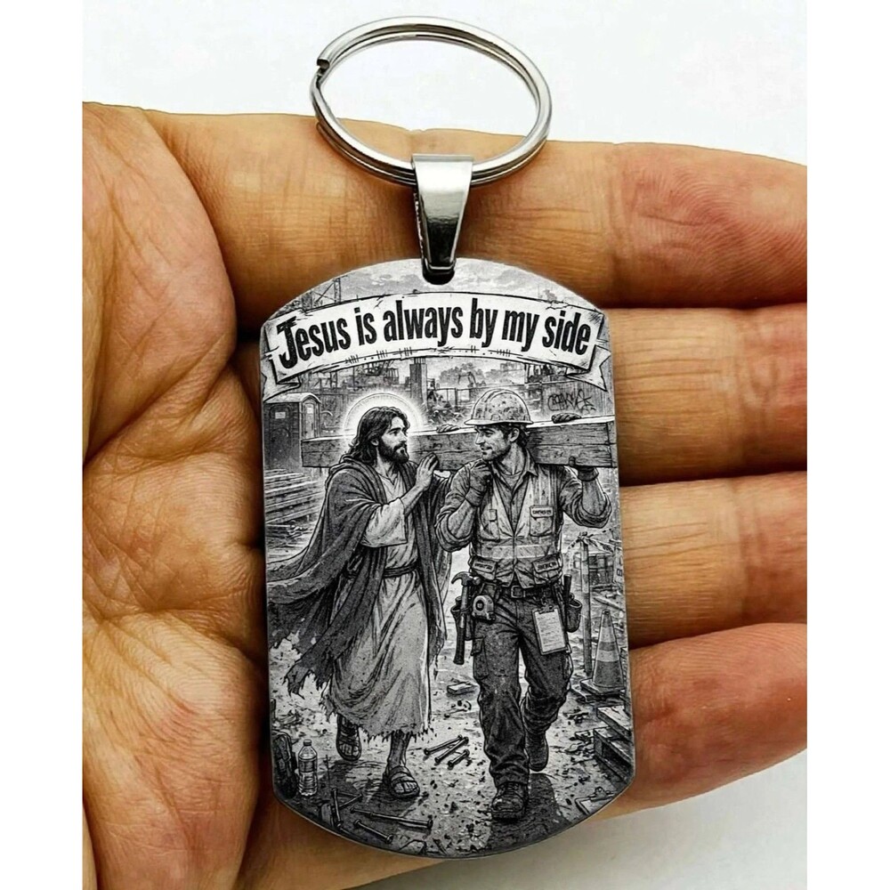 Jesus Is Always By My Side God Lord Bless Christ Stainless Keychain Reminder Art